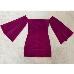 Michael Costello x REVOLVE Magenta Shimmer Off Shoulder Bell Sleeve Mini Dress M